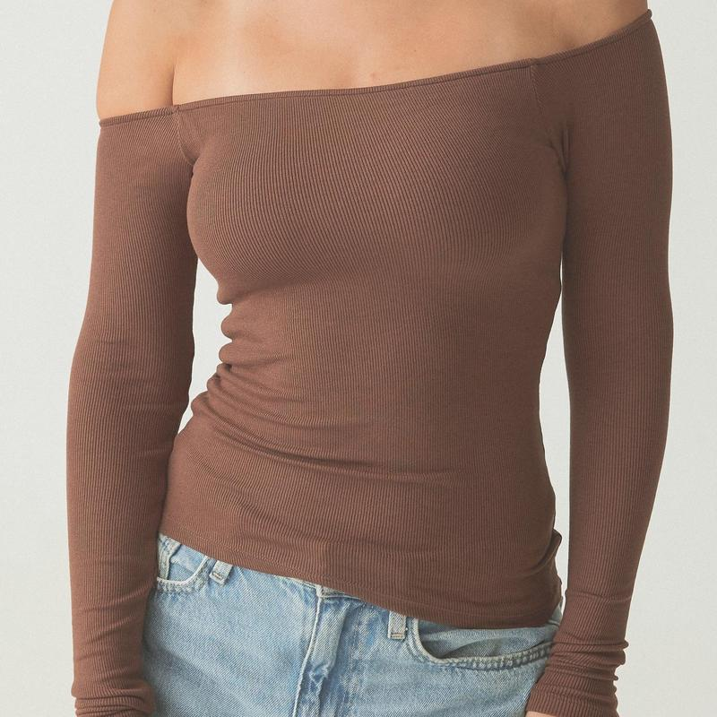 Noovou Ribbed Off The Shoulder Brami Top